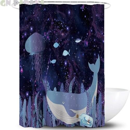 Cartoon Underwater whale Bath Curtains Waterproof Polyester Fabric kid‘s’ cute Shower Curtains Screen with Hooks Accessories