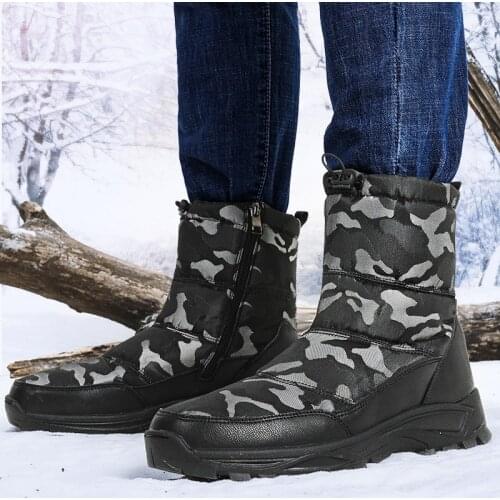 Men Winter Plus Velvet Warm Snow Boots High-top Non-slip Waterproof Thicken Thermal Cotton Shoes Camouflage Outdoor Hiking Boots