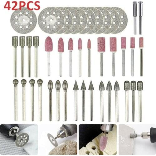 42PCS Rotary Grinding Bit Set Metal Cutting Carborundum Abrasive Mounted Stone For Grinding Diamond Stone Glass Tile Rotary Tool