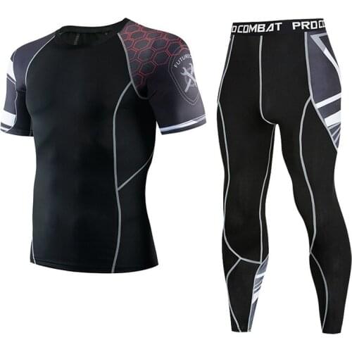 Gym new 3D element compression breathable fitness sportswear mens suit quick-drying exercise fitness suit