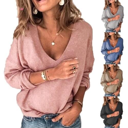 New 2020 Autumn Winter Fashion Women Sexy V-neck Candy Color Sweater Outerwear Pullovers Knit Cashmere Sweater Women Clothes