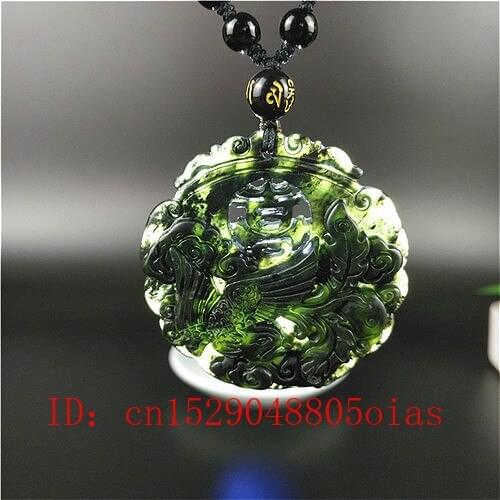 Certified Chinese Natural Black Green Jade Phoenix Pendant Beads Necklace Charm Jewelry Hand Carved Amulet Gifts for Men Her
