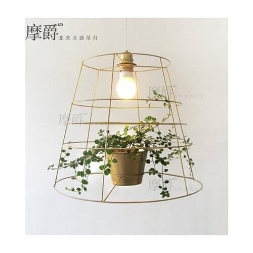 Hanging Lamp Geometric Plants Pot Iron Square Round Suspension Pendant Light Nature Designer For Decor Restaurant Cafe Lighting