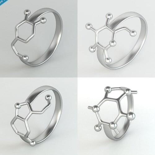 Simple Caffeine/Serotonin/Dopamine/Glucose Sugar Molecule Chemistry Ring Doctor Nurse Special Graduation Gift Punk Rings Jewelry