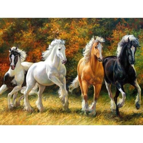 Sale 5D Round diamond painting horse diamond embroidery cross stitch Home Decor dimond mosaic gift Four Horses