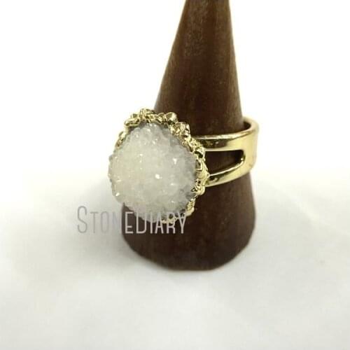 RM2147 5Pcs Gold Electroplated Free Form Ring Agates Druzy Ring For Less Adjustable
