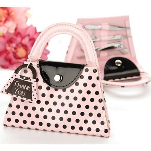 Pink Polka Dot Purse Manicure Set Favor Bridal Shower Favors Wedding Favors And Gifts For Guest 5Set = 20pcs
