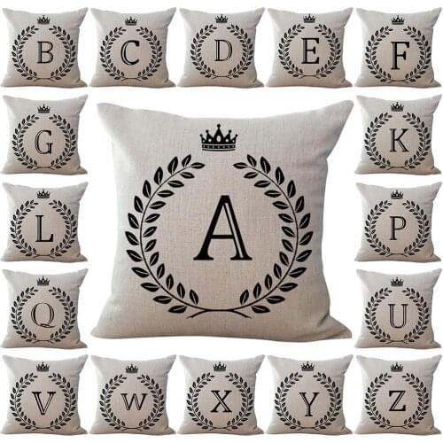 Removable Throw Pillow Case 45*45 English Letter Crown Linen Pillowcases Decorative Pillows Pillow Cover Sofa Bed Pillow Covers