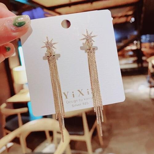 Long Tassel The stars Drop Earrings Gold Color 2021 New Fashion Hanging Women Zircon Earrings Summer Wedding Jewelry Girls GIft