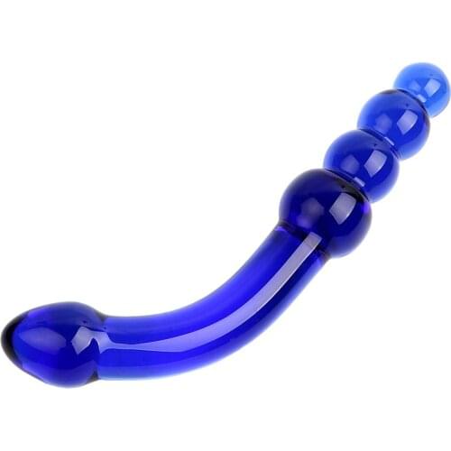 Sex Toys for Women Men Glass Dildo Fake Penis G-spot Stimulation Blue Pyrex Butt Plug Masturbator Crystal Anal Beads