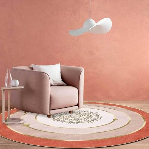 Light luxury gold line girl pink orange red watercolor compass living room bedroom hanging basket chair round floor mat carpet