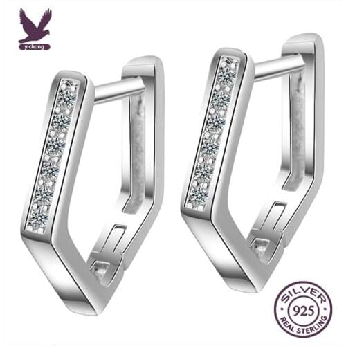 YiChong 925 Sterling Silver Party Earrings New Fashion Row Zircon Hoop Earrings for Women Korean Simple Jewelry Prevent Allergy