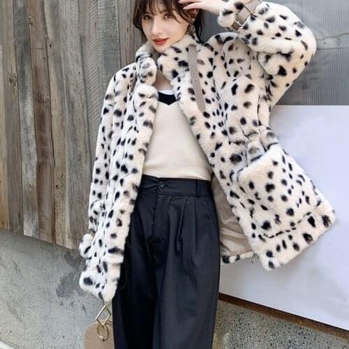 Wenfly Women Faux Fur Jacket Winter Furry Leopard Printing Single Button Imitation Lamb Fur Plush New Loose Thick Warm Outerwear