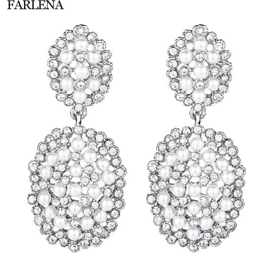 Imitation pearl jewelry silver plated rhinestones dangle earrings long earrings for women prom accessory