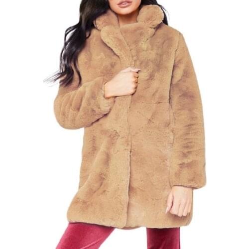 Women Autumn Spring Fluffy Plush Faux Fur Coat Casual Long Sleeve Turn-down Collar Pockets Jacket Outwear Plus Size 3X