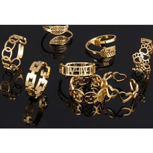 Stainless Steel Rings For Women Geometric Open Finger Adjustable Chain Ring Rings Minimalist Statement Ring Gothic Jewelry Rings