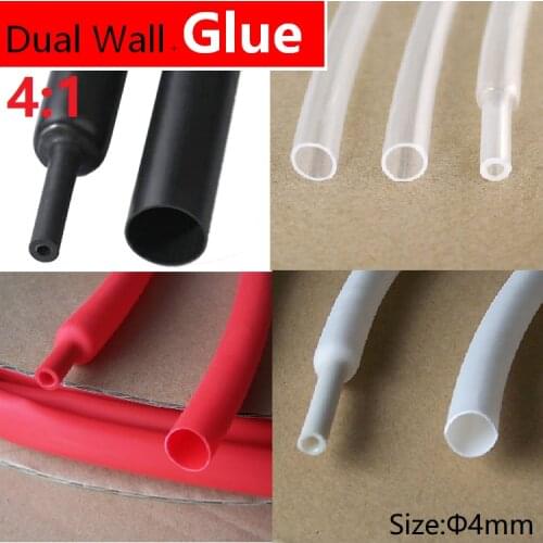 1M 4mm Diameter PE 4:1 Ratio Heat Shrinking Tube Adhesive Lined Dual Wall With Thick Glue Wire Wrap Waterproof Kit Cable Sleeve