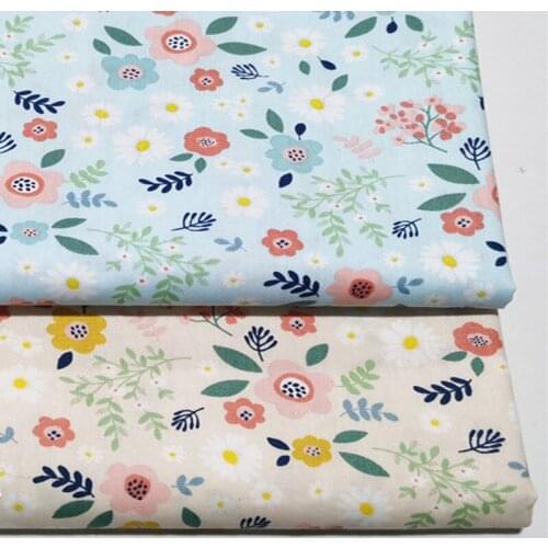 160cm Width Beige Blue Colorful Blooming Flower Printed 100% Cotton Fabric Floral Fabric Patchwork tecido TULLE flower Cloth Dre