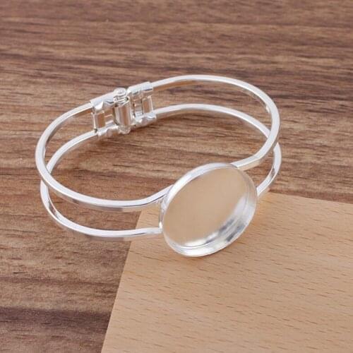 20pcs Silver Plated 25mm Deep Tray Bangle Base Bracelet Blanks Bezel Brass Cuff Bracelet Setting Cabochon Cameo
