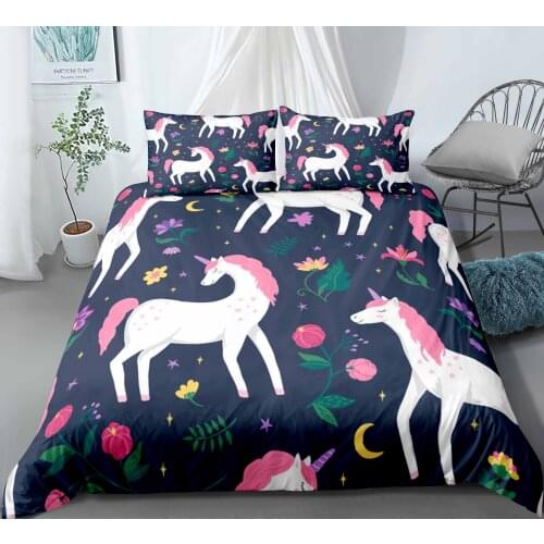 3D Bedding Set Cartoon Unicorn Print Duvet Cover Set Bedclothes With Pillowcase Bed Set Home Textiles