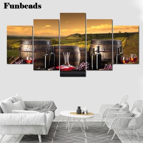 5 Panel Combined Wine art diamond embroidery full square round diamond painting cross stitch kits Winery 5D mosaic decor FF083