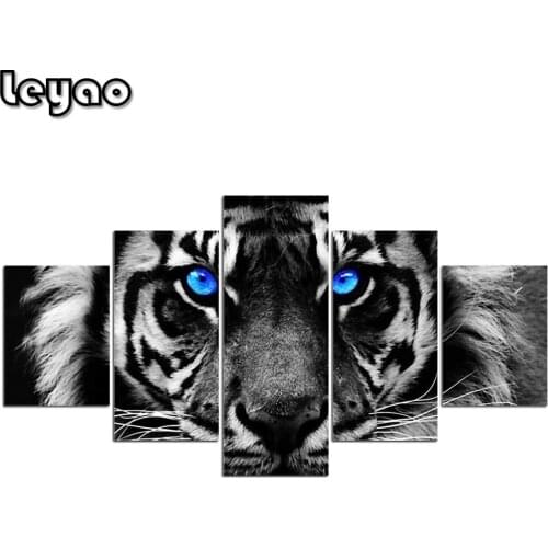 5d Animal Diamond Painting Blue eyed tiger Cross Stitch Diy Diamond Embroidery 5 Pieces Home Decor Full Rhinestones Mosaic Gift