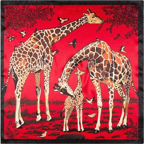 60x60cm Big Size Square Silk Bandanas Womens Fashion Twill Giraffe Scarf Shawl Animal Print Big Bandanas Wholesale 2020 New #Y