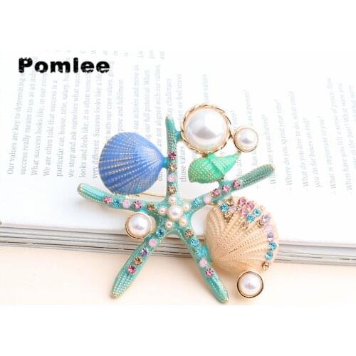Pomlee Enamel Sea Star Coral Starfish Brooches Women PearlAnimal Ocean Series Party Office Brooch Pins Jewelry Gifts
