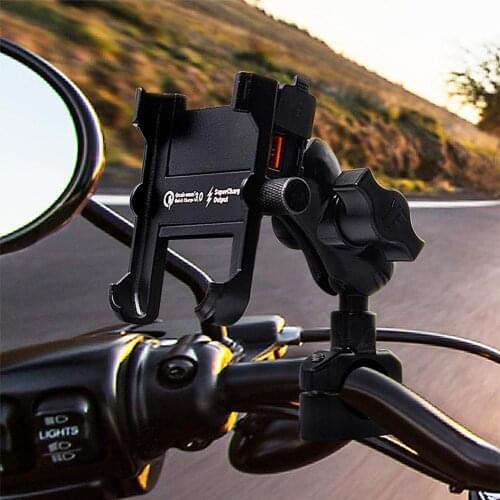 Motorcycle QC 3.0 USB Quick Charger Mirror Handlebar Stand Smart Phone Holder