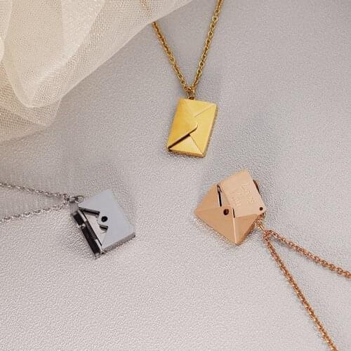 Women Girl Flexible Envelope Shape Pendant Necklace Creative Chain Necklaces with Love You Card for Gift Party