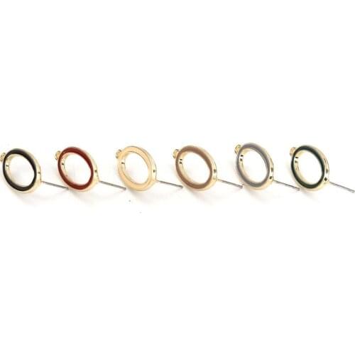 DoreenBeads Zinc Based Alloy Ear Post Stud Earrings Findings Oval Gold Colorful Enamel Jewelry DIY Charms 23mm x 13mm, 10 PCs
