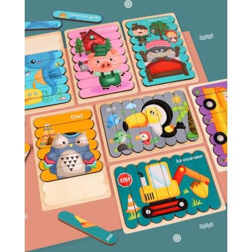 Double-sided Story Wooden Jigsaw Puzzle Game Toys Kids Creative Kindergarten Baby Early Education Cartoon Animal Strip Puzzles