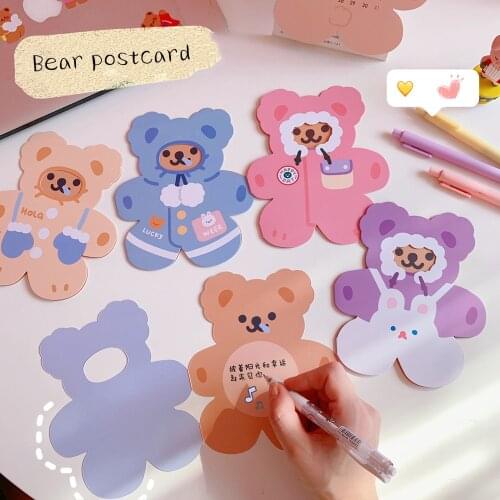 INS Kawaii Winter Bear Postcard Photo Props DIY Birthday Greeting Card Wall Sticker Card New Year Postcard Gift Card Xmas Party