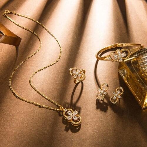 Viennois Fashion Jewelry set for Women Zircon Rhinestone Bangle Ring Necklace and Earrings Jewelry Set for Women 4 in 1 Set