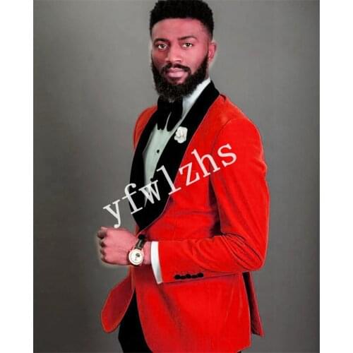 Handsome Velveteen Groomsmen Shawl Lapel Groom Tuxedos Mens Wedding Dress Man Blazer Prom Dinner (Jacket+Pants+Tie) A233