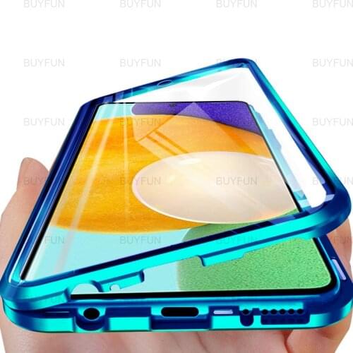 360 Metal Magnetic Double Sided Glass Case For Samsung Galaxy A52 A72 A32 5G 4G A12 Flip Protective Phone Anti-drop Shell Cover