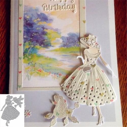 Lady And Dog Metal Cutting Dies Stencil Template For DIY Scrapbooking Embossing Paper Greeting Card Album Decor Craft New Dies