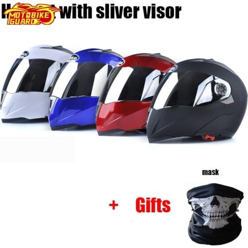 Motorcycle Flip up double lens Helmets motorbike Mask Gifts Silver Lens Visor Men Women Motor Scooter Motocross Helmet