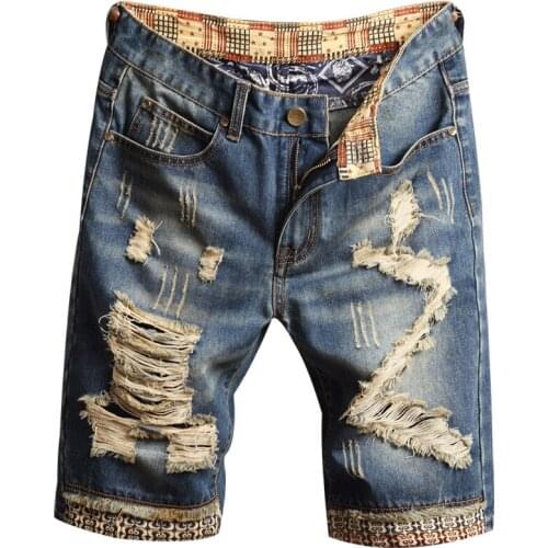 Mens Denim Shorts 2021 Summer Mens Clothing Beach Ripped Denim Five-point Pants Business Casual Social Straight Leg Shorts Men