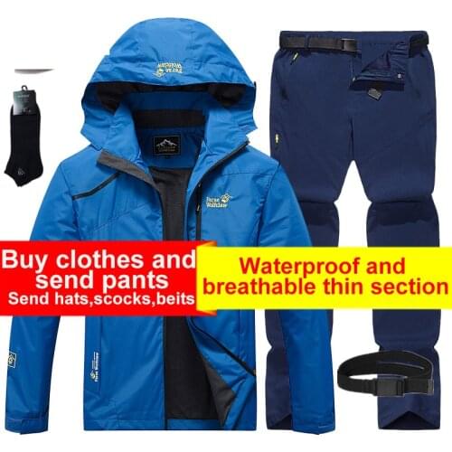Spring autumn thin Hiking jacket & pants suits mens outdoor fishing Windproof waterproof coat large size mountaineering clothes