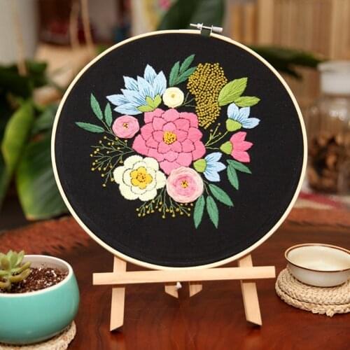 Beginners Of Embroidery Diy Kit Flowers Plants Pattern Include Hoop Thread Cross Stitch Sewing Punch Needle Tools