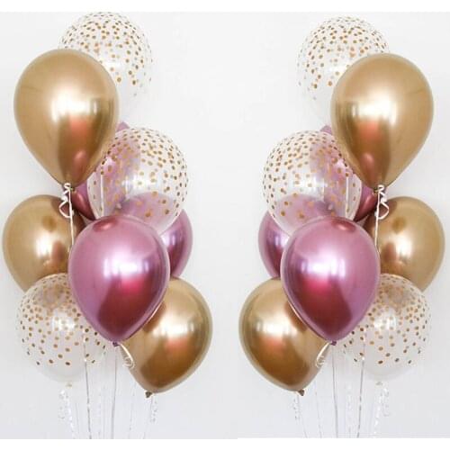 15pcs 12inch Chrome Gold Metallic Balloons Set Transparent Polka Dot Latex Balloon For Birthday Wedding Bride To Be Party Decor