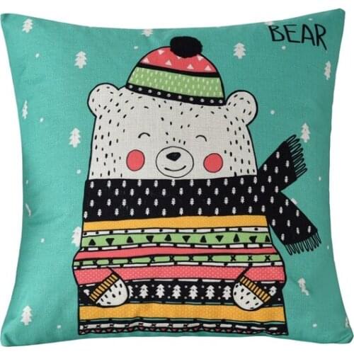 Cute Cartoon Animal Series Cushion Cover Bear Dog Bird Cat Pattern Home Decor 45x45cm Pillow Case Cotton Linen Pillow Cover