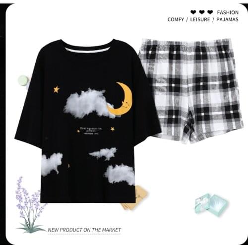 Summer New Cotton Cartoon Womens Pajama Set Nightwear Short Sleeve Shorts Female Pyjama Set Mujer Sleepwear Lounge Home Fashion