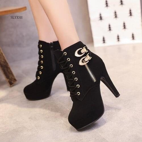 Autumn and winter lace boots waterproof platform stiletto boots ultra high heel womens shoes belt buckle womens boots