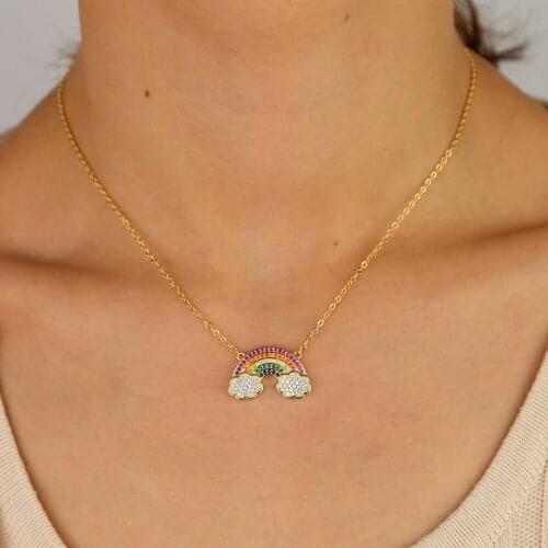 Gold color Necklace multi colors Cubic Zirconia Clouds Connected Pendant Necklaces for Women Fashion Jewelry