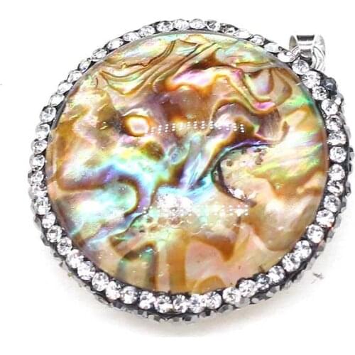 Natural Abalone Shell Pendants Exquisite Shiny Abalone Charms with Artificial Diamond for Jewelry Making Necklace Bracelet Gift