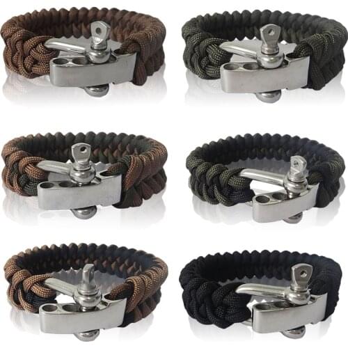 Yougle Survival Adjustable 550 Paracord Bracelet Parachute Cord Wrist Band With Stainless Steel Bow Shackle Buckle