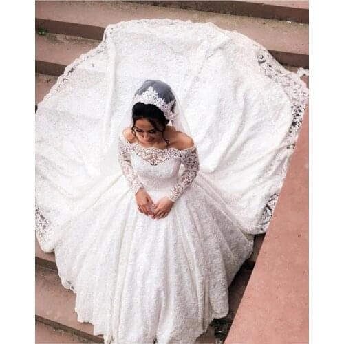 Luxury Lace Applique Wedding Dresses With Long Sleeves Off the Shoulder Ball Gown bridal dresses vestido madre de la novia