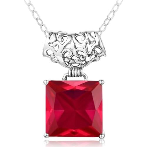 Szjinao Silver Pendant For Women Real 925 Sterling Silver Punk Ruby Necklace Pendants Square Shape Fine Jewelry Handmade Gift